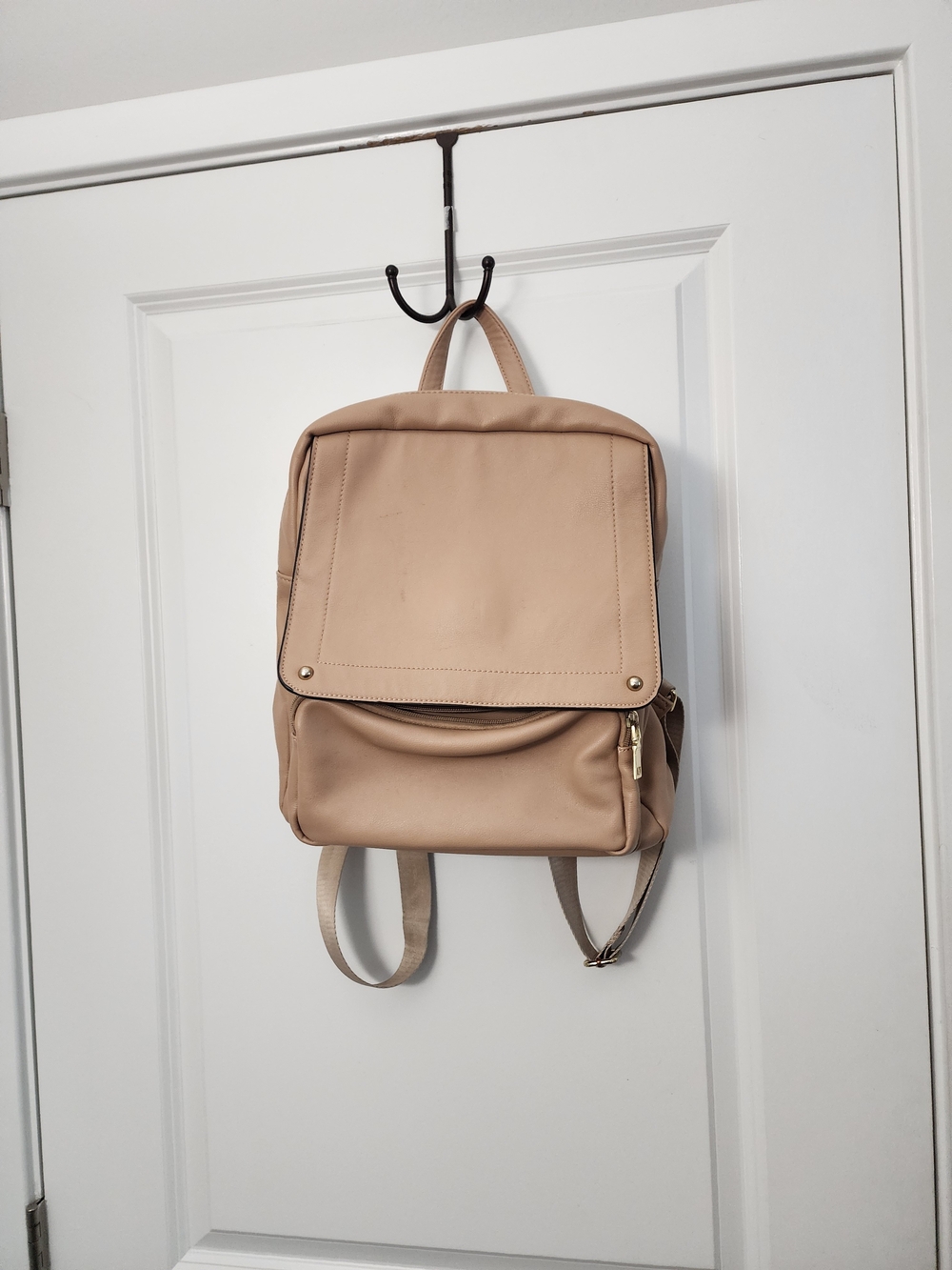 5/$30 Beige Minimalist Faux Leather Backpack